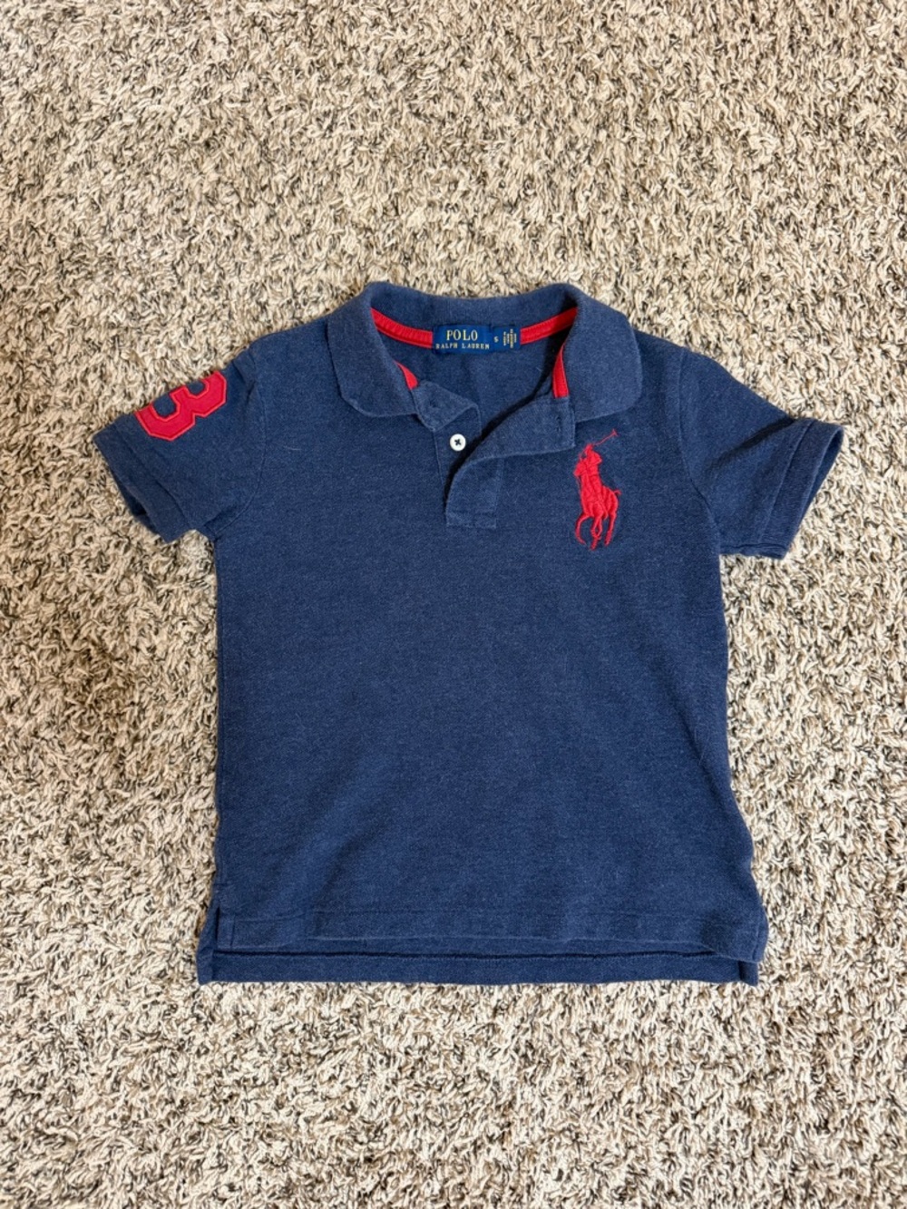Polo by Ralph Lauren Navy Polo with Red Logo & Sleeve Detail